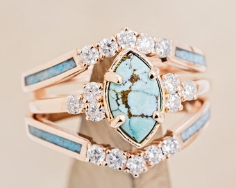 Raya Ring Guard - Turquoise Ring Guard with Diamond Accents 14K White Gold