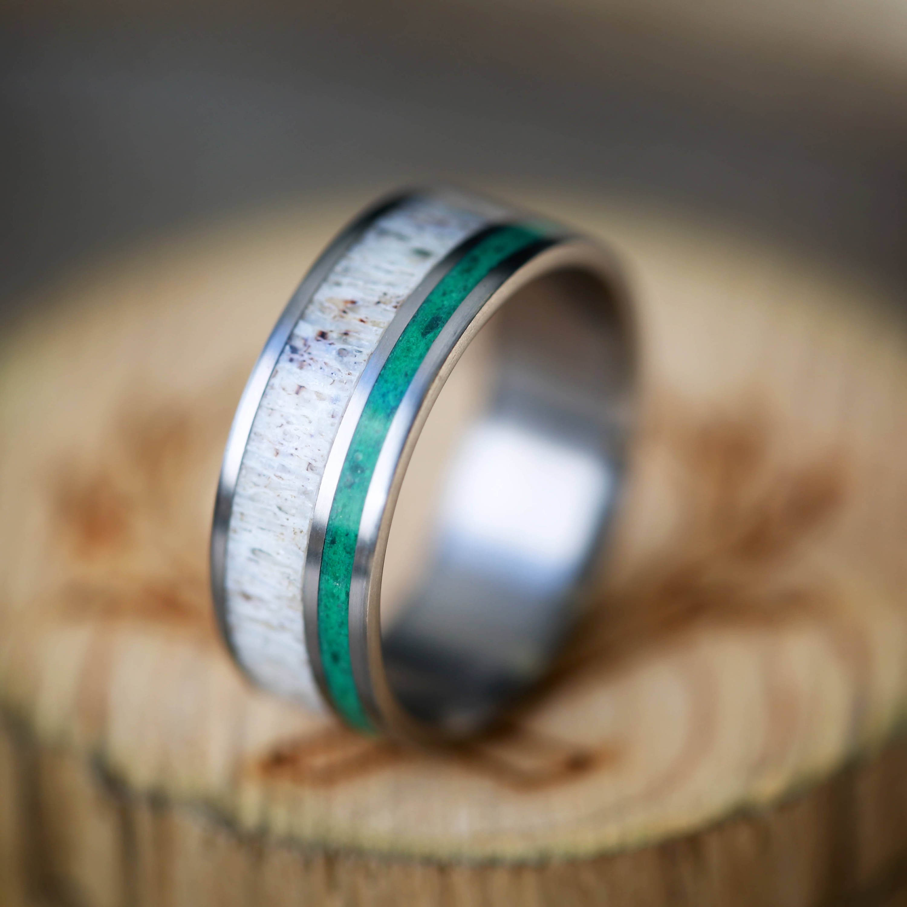 Men's Wedding Band with Antler & Malachite in 2 Channels | Etsy