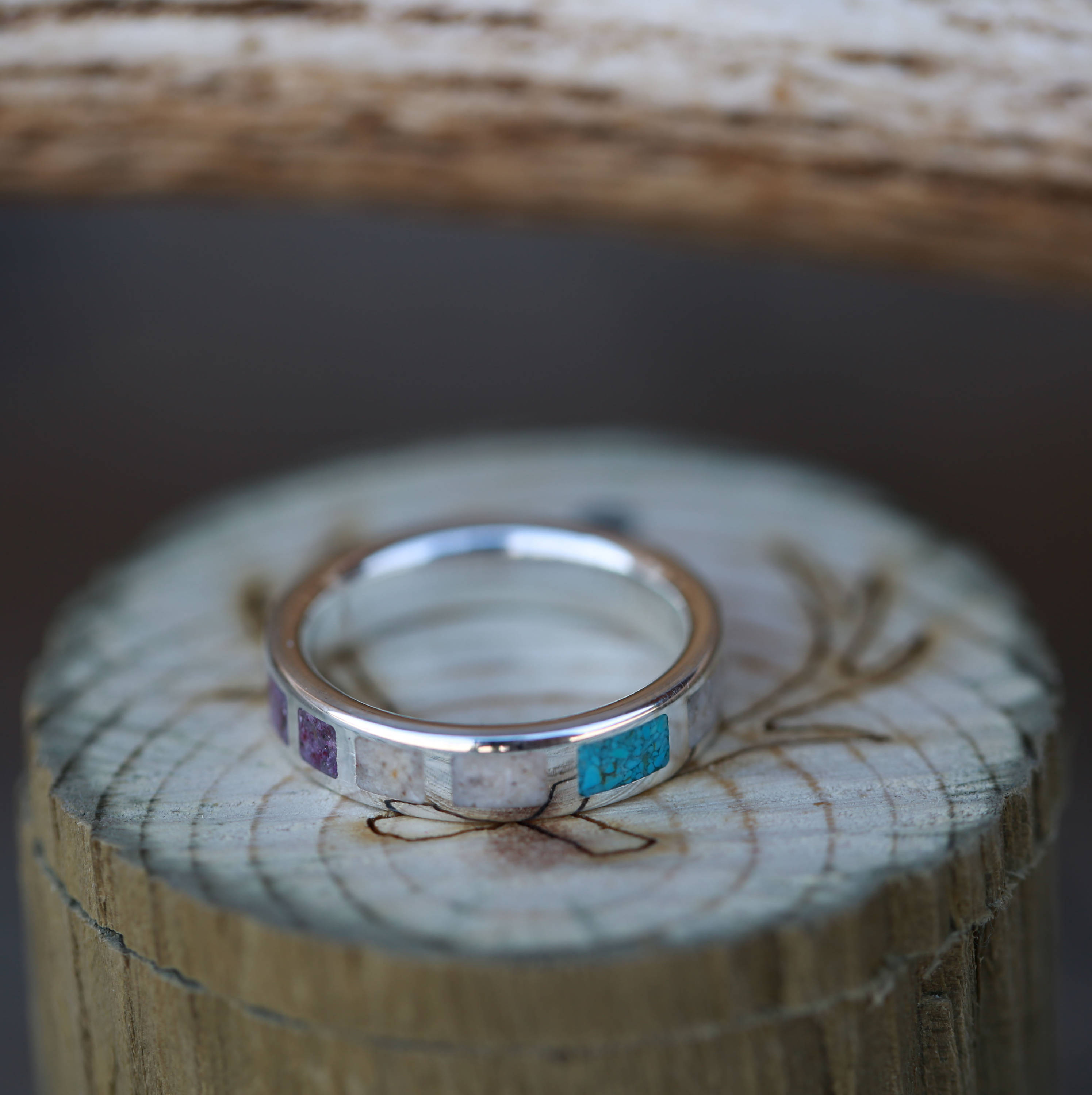 Women's Silver Wedding Band with Charoite Turquoise and | Etsy