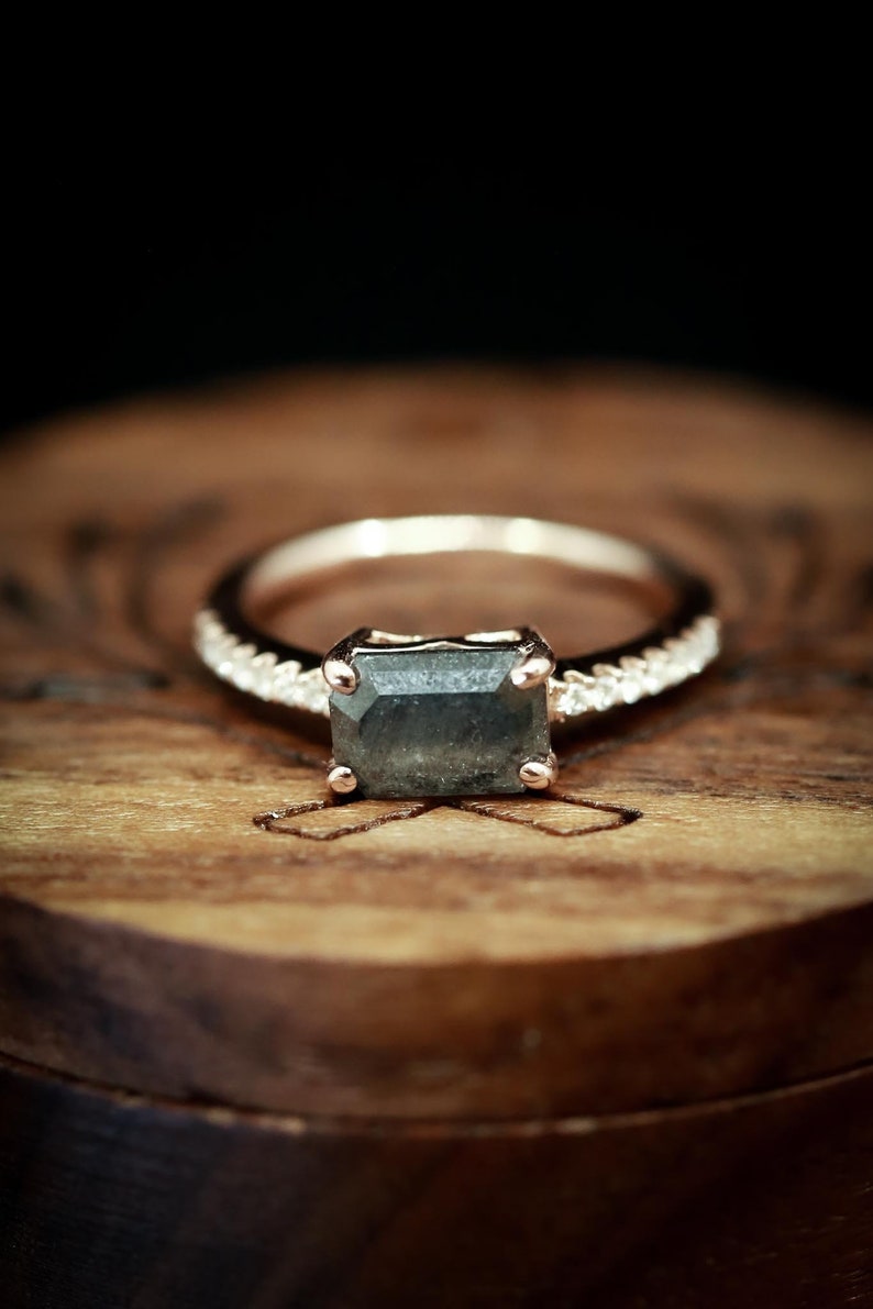 Emerald Cut Salt and Pepper Diamond Engagement Ring With Etsy