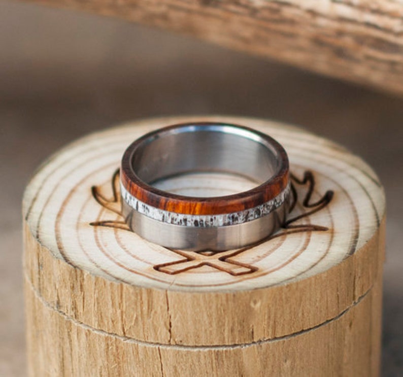 Men's Wood Wedding Band Ironwood Ring with Elk Antler Etsy