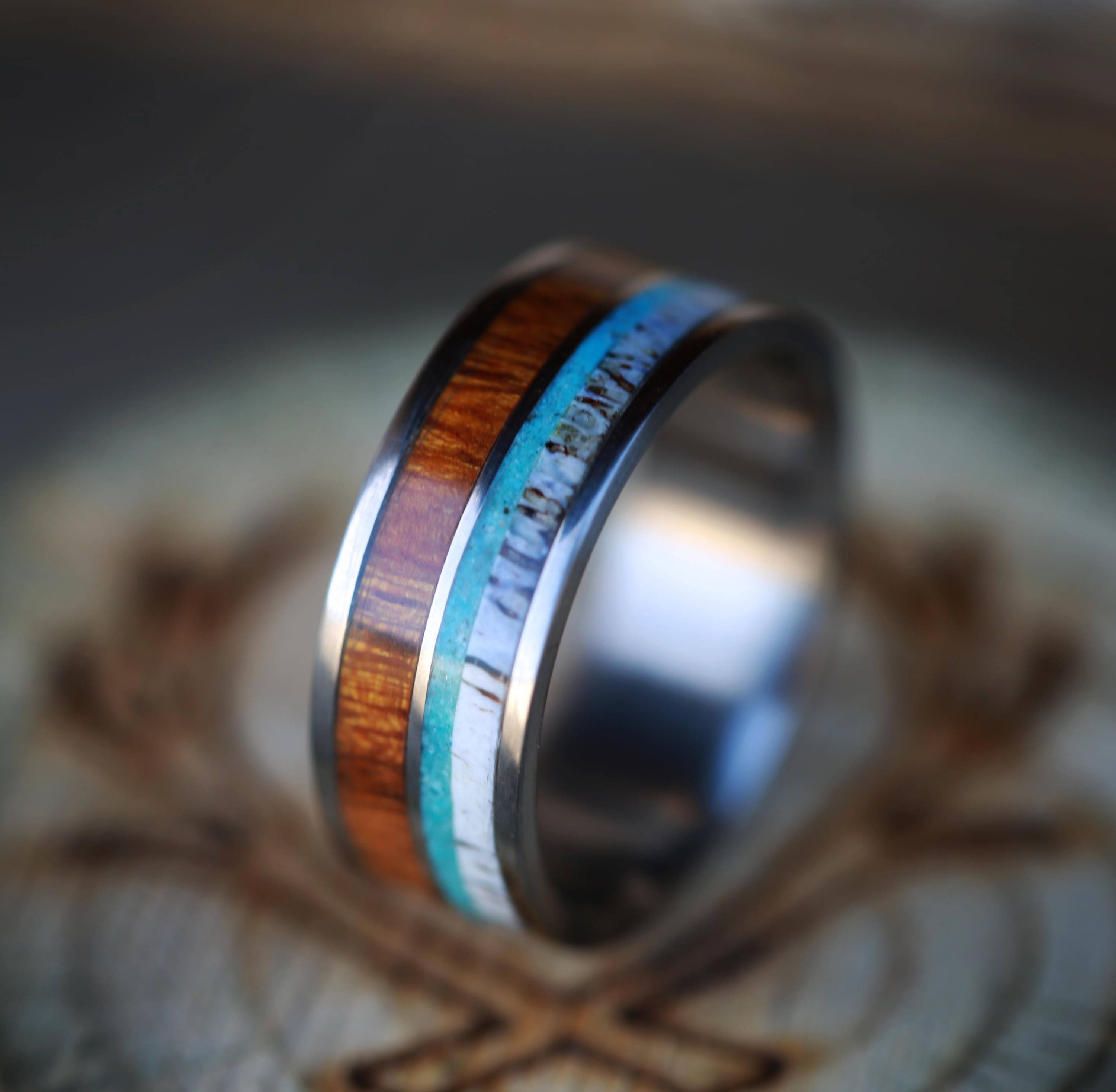 Two Channel Banner Men's Wood Wedding Band Etsy