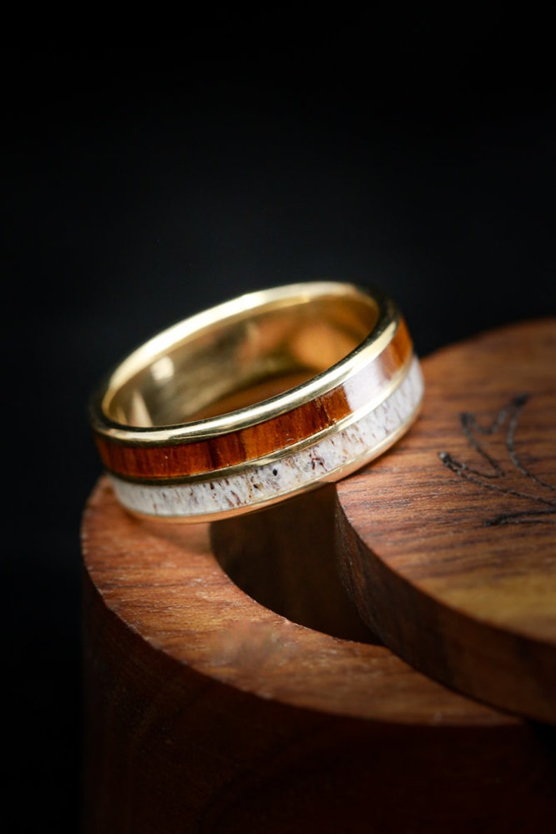 Men's Titanium Wedding Band Ironwood & Elk Antler Ring Etsy