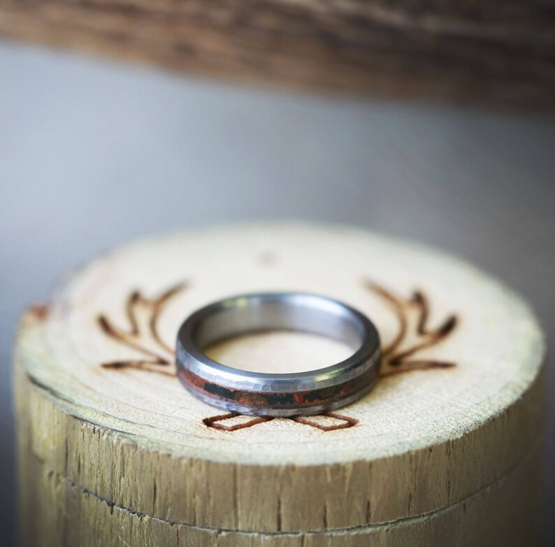 Hammered Titanium /& Patina Copper Stacking Band for Women Staghead Designs 4mm wide