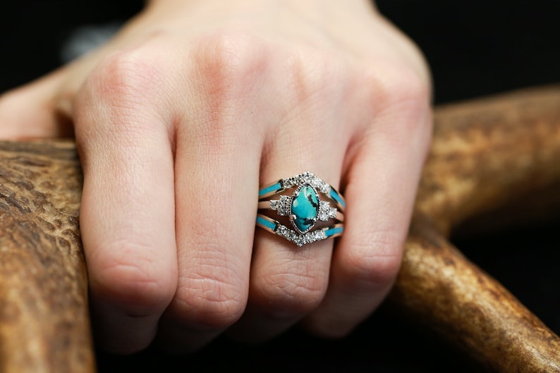 1ct Marquise Cut Turquoise Engagement Ring with Turquoise & Etsy
