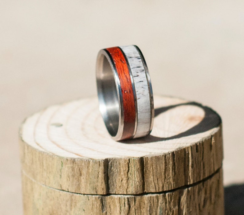 Staghead Designs Men/'s Wedding Band Padauk Wood /& Antler Ring in 2 Channels