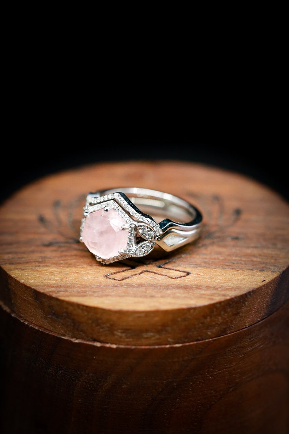 Rose Quartz Wedding Ring Set Lucy in the Sky Etsy