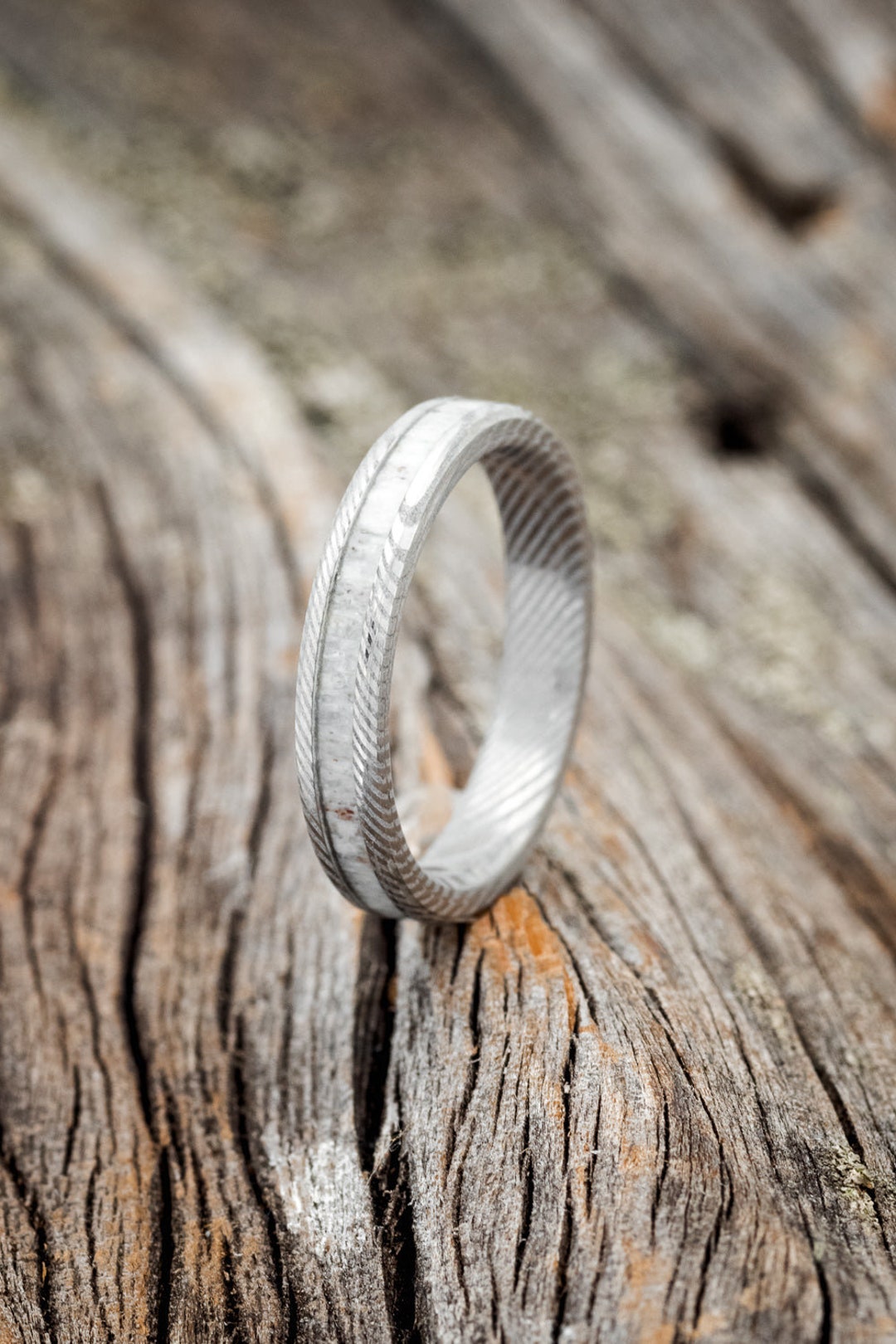 Etched Damascus Steel Women's Stacking Band Featuring - Etsy