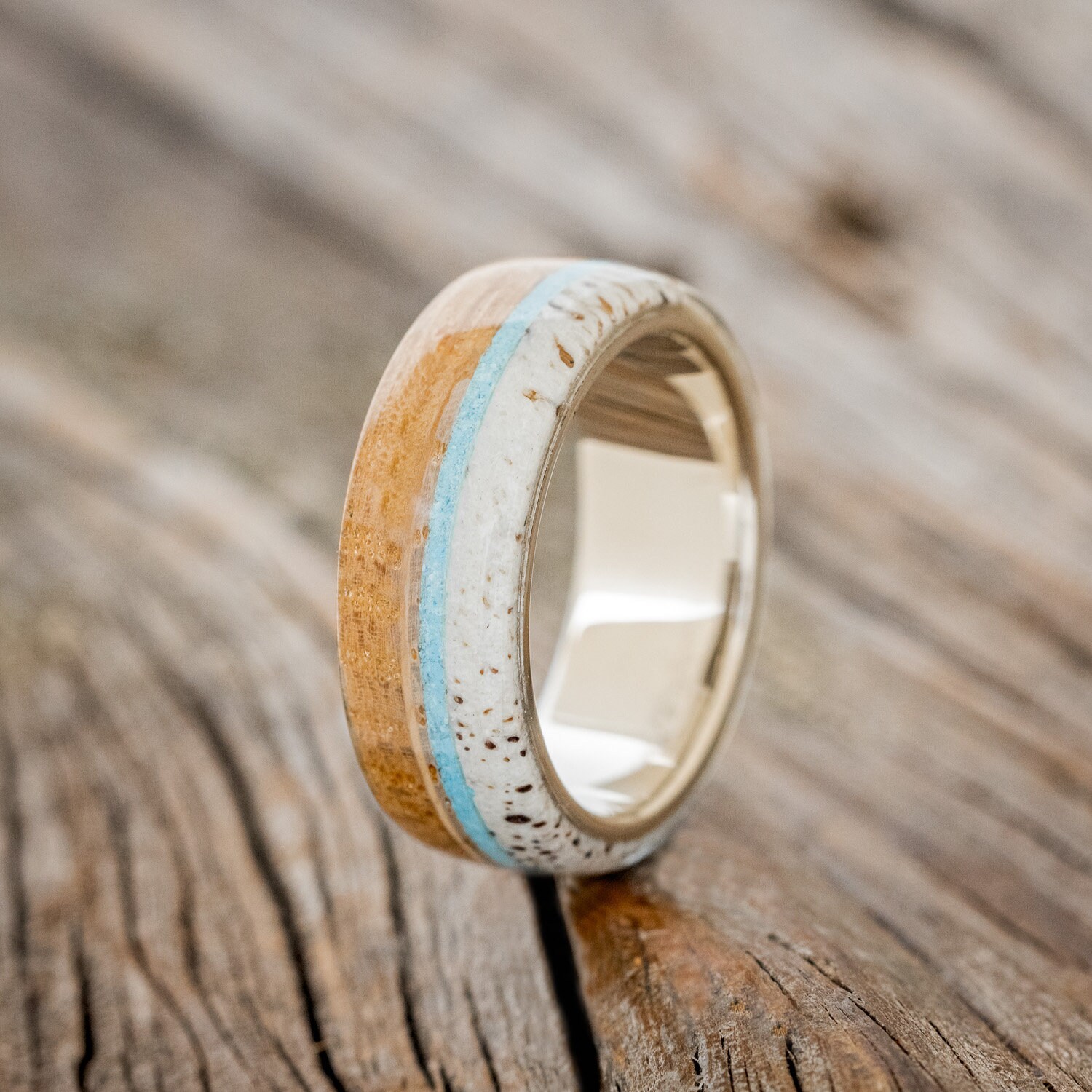 The argos Whiskey Barrel Oak Turquoise Antler Wedding Ring