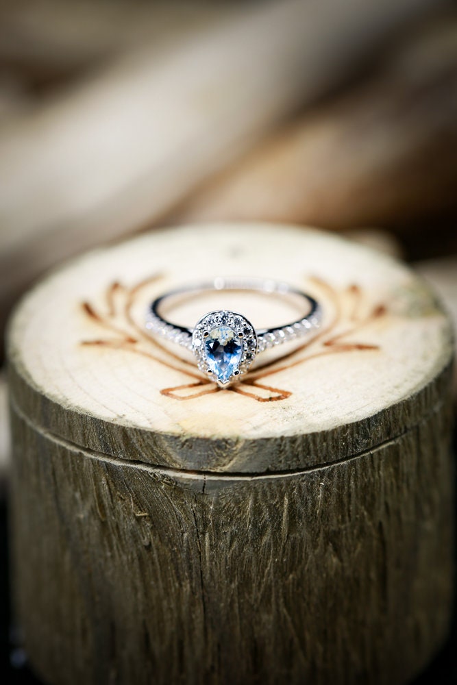 Pear Shaped Aquamarine Engagement Ring with Diamond Halo & | Etsy
