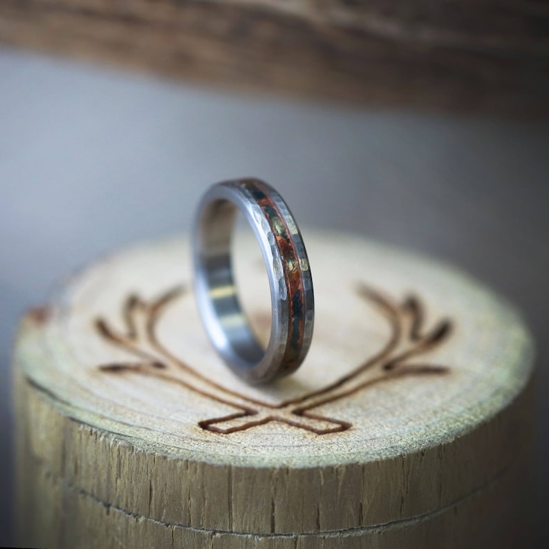 Hammered Titanium /& Patina Copper Stacking Band for Women Staghead Designs 4mm wide