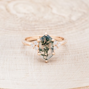 The Octavia Hexagon Moss-Agate Engagement Ring With Diamond Accents Staghead Designs image 3