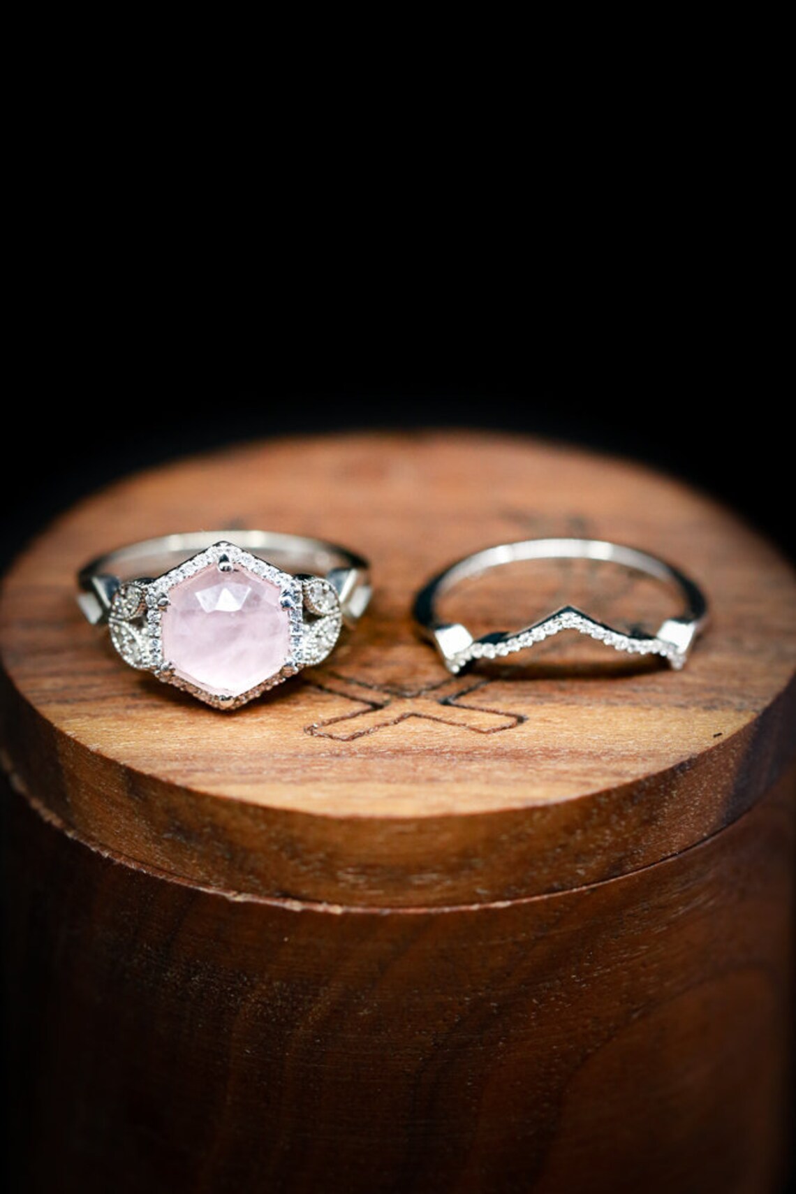 Rose Quartz Wedding Ring Set Lucy in the Sky Etsy