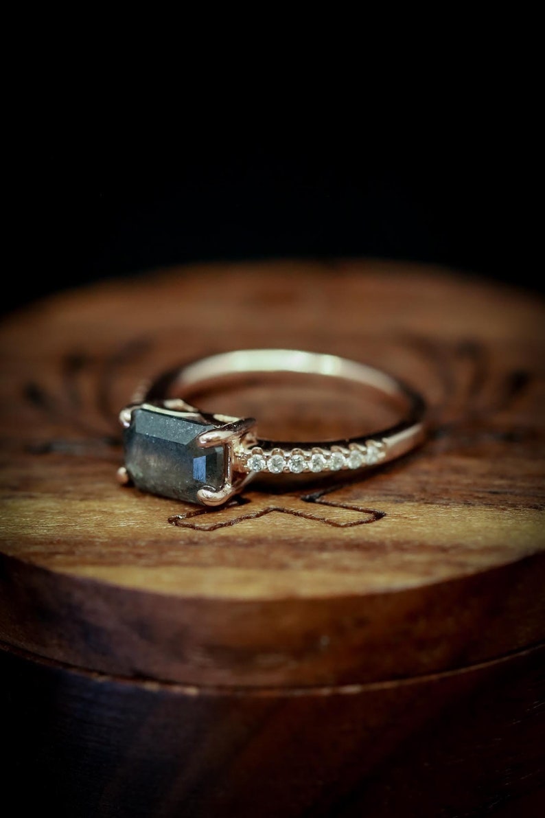 Emerald Cut Salt and Pepper Diamond Engagement Ring With Etsy
