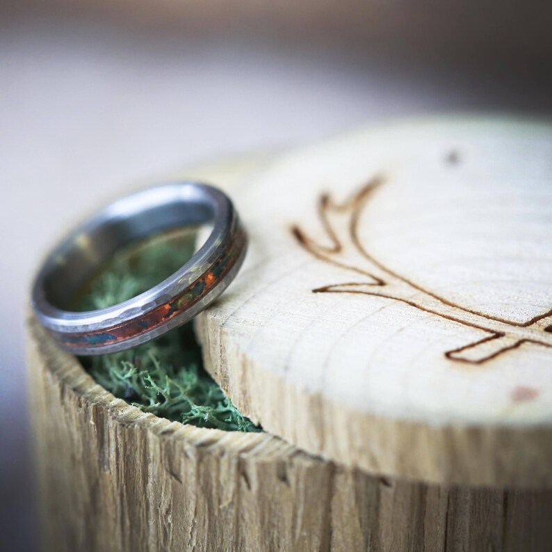 Hammered Titanium /& Patina Copper Stacking Band for Women Staghead Designs 4mm wide