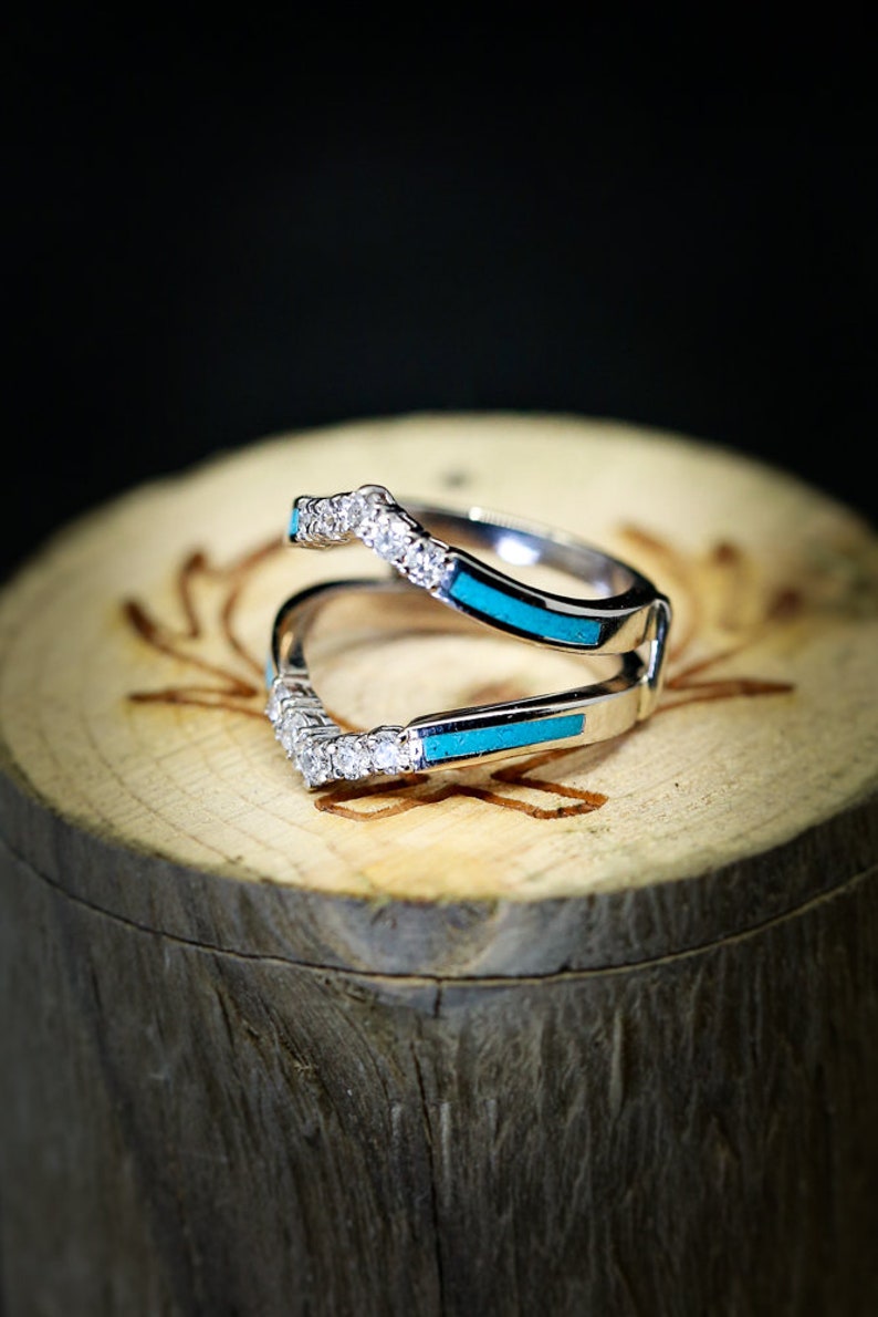 Turquoise & Diamond Ring Guard in 14K Gold Staghead