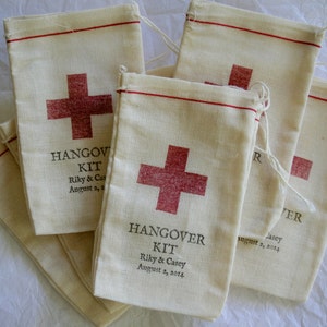 50 Survival Kit, Hangover Muslin Kits PERSONALIZED Favor Bags