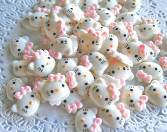 10 Kitty Cabochons, Resin, Kawaii, Flatback
