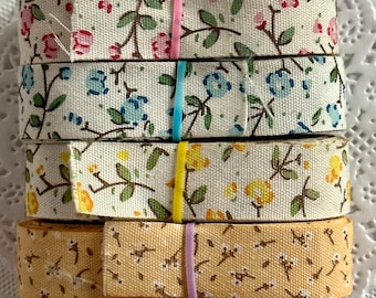 5/8" Tight Weave Ribbon, Floral Series, Fall Print, Grosgrain, Sewing, Doll Clothes