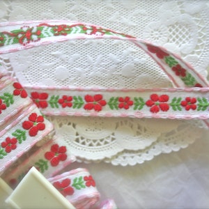 1/2 Vintage Jacquard RIBBON Trim, Pink and Red - Etsy