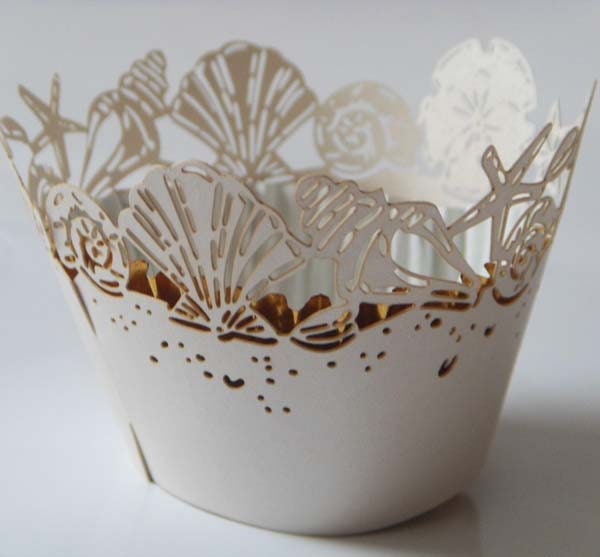 SEASHELLS Cupcake Wrappers BEACH theme Rustic White