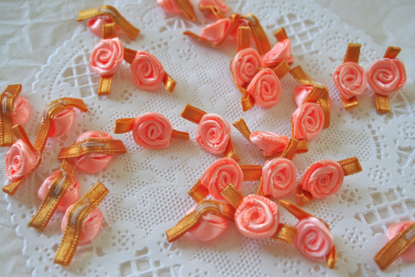 Mini Satin Roses Millinery Scrapbooking PEACH & GOLD | Etsy