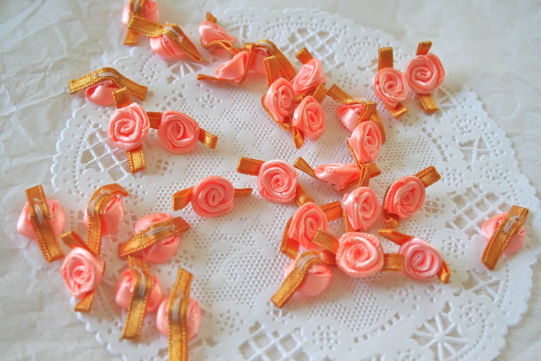 Mini Satin Roses, Millinery Scrapbooking, PEACH & GOLD , Free Shipping ...