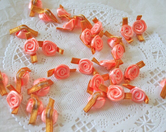 Mini Satin Roses Millinery Scrapbooking PEACH & GOLD | Etsy