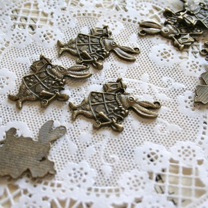 5 Antique Bronze White Rabbit Charms, Alice in Wonderland image 2