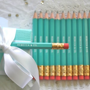Mini Personalized Pencils, Pink, Mint, Gold, Robins Egg Blue PENCILS, 24 COLORS image 2
