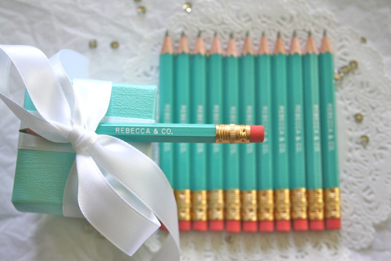 Mini Personalized Pencils, Pink, Mint, Gold, Robins Egg Blue PENCILS, 24 COLORS image 2