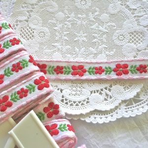 1/2" Vintage Jacquard RIBBON  Trim, Pink and Red