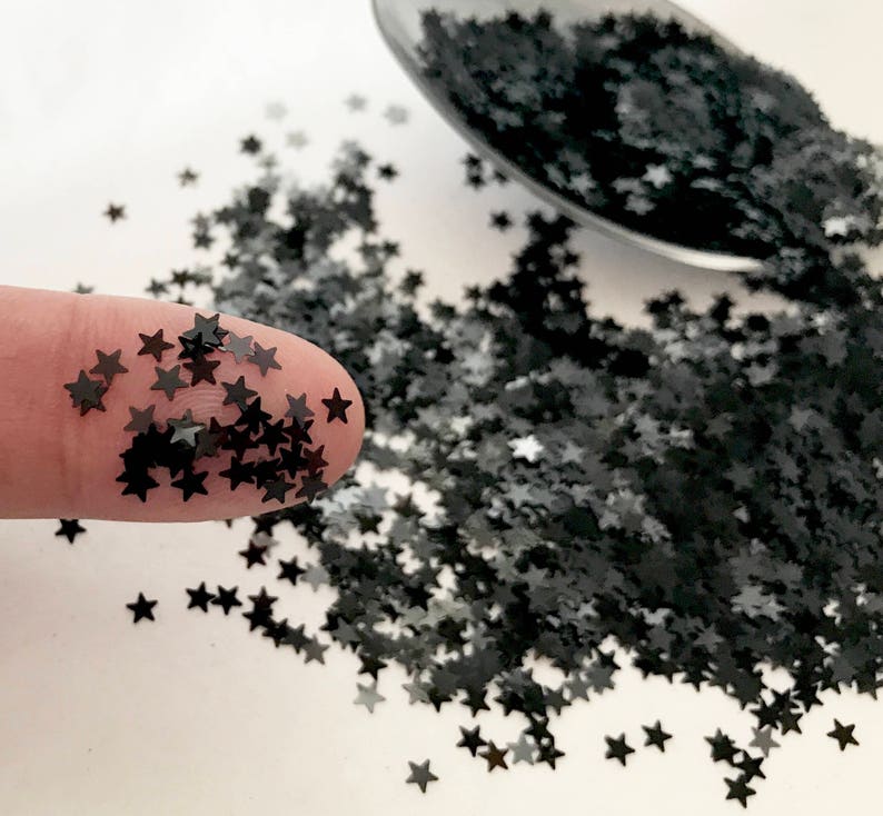 Glitter, Cosmetic, SOLVENT RESISTANT Black STARS Nail Glitter, Craft Glitter, Resin image 1