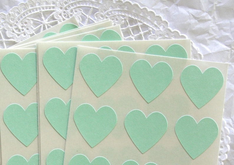 Large COOL MINT Heart Stickers, Sticker Seals, 6 COLORS image 1
