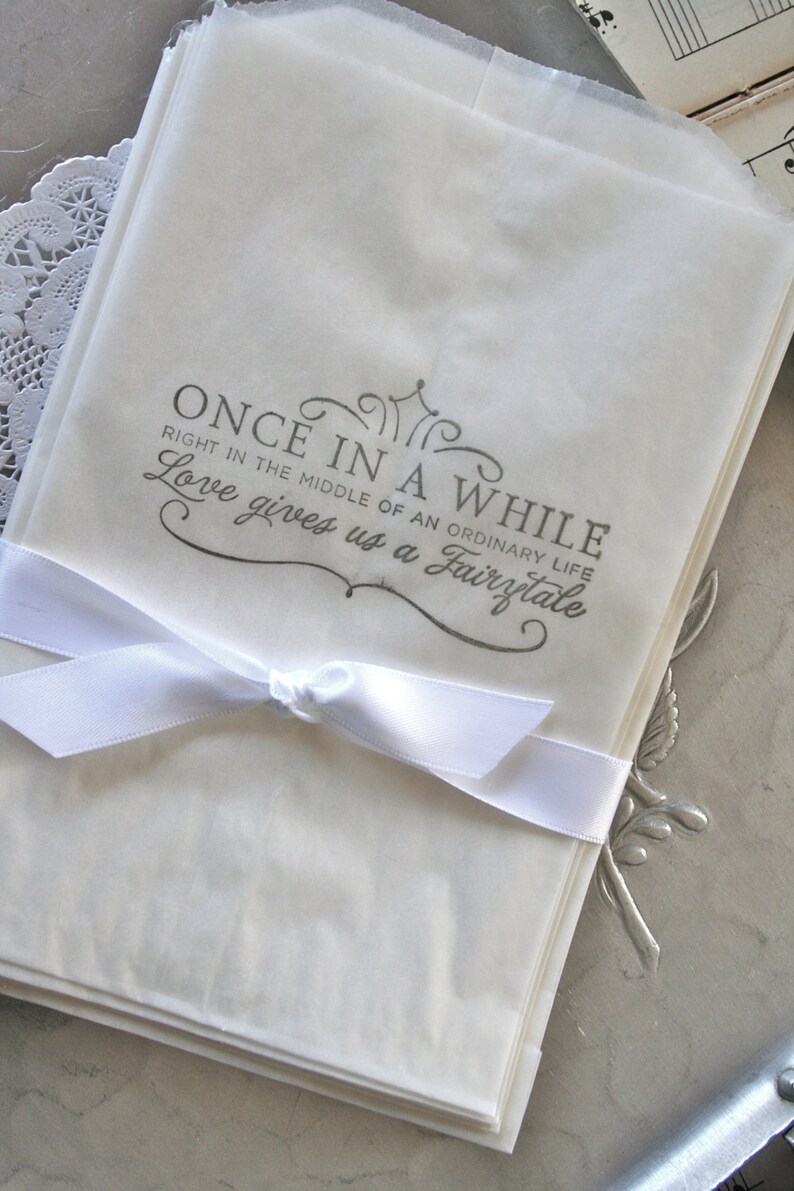 20 Wedding Glassine Bags Fairytale Life, ANY COLOR INK image 1