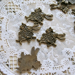 5 Antique Bronze White Rabbit Charms, Alice in Wonderland image 3