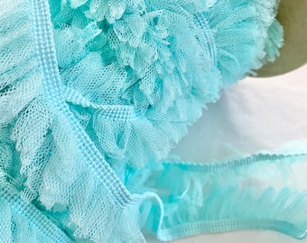 Soft Aqua TUTU TULLE Mesh Ribbon Trim, Fringed