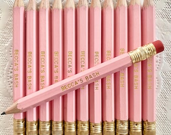 Mini Personalized Pencils, Pink, Mint, Gold, Robins Egg Blue PENCILS, 24 COLORS