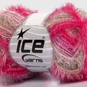ICE Yarn, RETRO 70&#39;S COLORS! Sparkle Scrubbies, Hand Knitting Yarn, pink shades gray, boho hippie chic