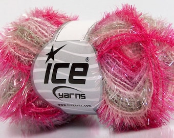 ICE Yarn, RETRO 70'S COLORS! Sparkle Eyelash Hand Knitting Yarn, pink shades gray, boho hippie chic