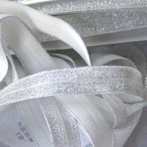Glitter Elastic: White & Silver Fold Over, 5/8&quot; - 5 Yards