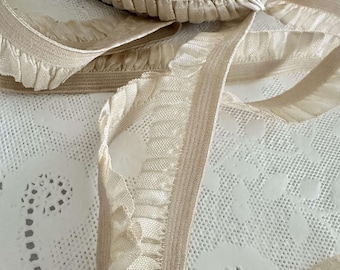1/2” Ruffled Lingerie Elastic Trim, Soft Beige, White, Baby Clothes, Doll Clothes, Ruffles