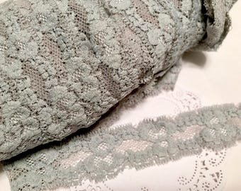 1" Soft Gray Elastic Lace