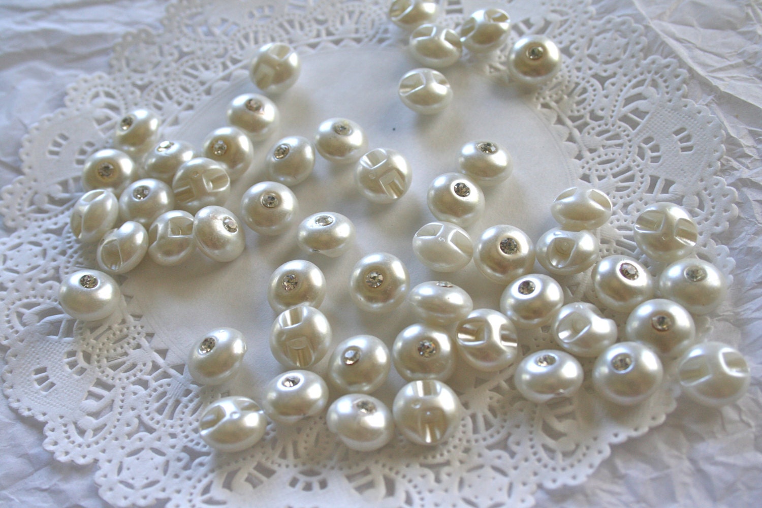 12 VINTAGE Pearl Rhinestone Bitty Buttons - Etsy