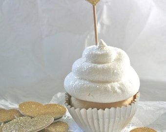 Paillettes, décorations de cupcakes coeurs scintillants, piques, or ou couleurs personnalisées