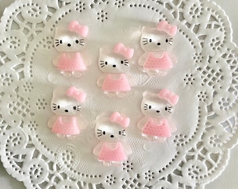 10 Kitty Dress Cabochons, Resin, Kawaii, Flatback buttons