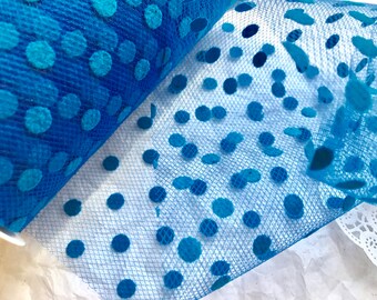 Royal Blue Flocked POLKA Dot TULLE Mesh Ribbon