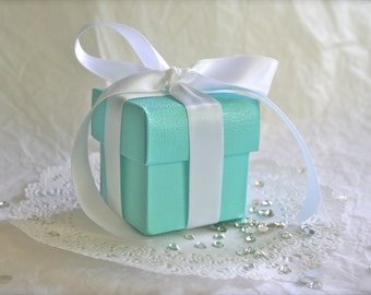 Robins Egg Blue Favor Boxes with White Satin Ribbon - Bulk
