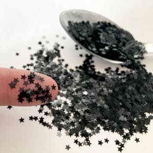 Glitter, Cosmetic, SOLVENT RESISTANT Black STARS Nail Glitter, Craft Glitter, Resin image 3