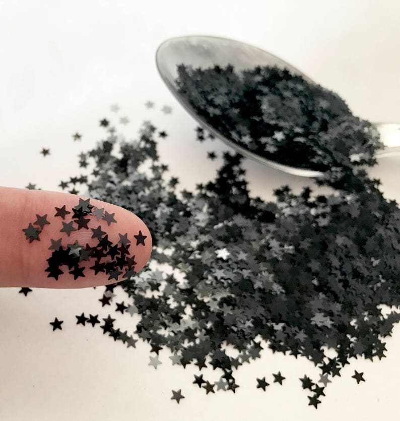 Glitter, Cosmetic, SOLVENT RESISTANT Black STARS Nail Glitter, Craft Glitter, Resin image 3